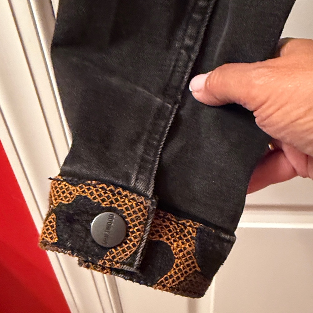 DRIFTWOOD Black Denim Jacket with Leopard Accents - Picture 4 of 6